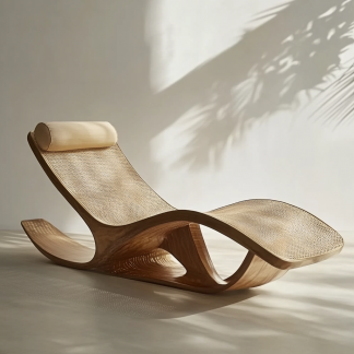 Wabi-sabi style solid wood rattan rocking chair, a modern and simple Japanese wabi-sabi style retro solid wood rattan rocking chair
