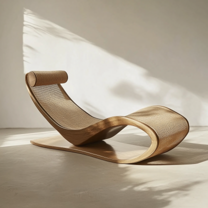 Wabi-sabi style solid wood rattan rocking chair, a modern and simple Japanese wabi-sabi style retro solid wood rattan rocking chair - Image 9