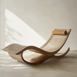 Wabi-sabi style solid wood rattan rocking chair, a modern and simple Japanese wabi-sabi style retro solid wood rattan rocking chair