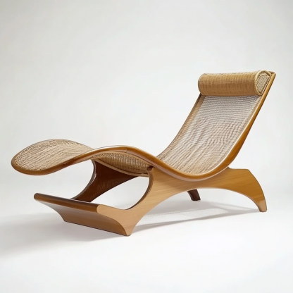 Wabi-sabi style solid wood rattan rocking chair, a modern and simple Japanese wabi-sabi style retro solid wood rattan rocking chair - Image 9
