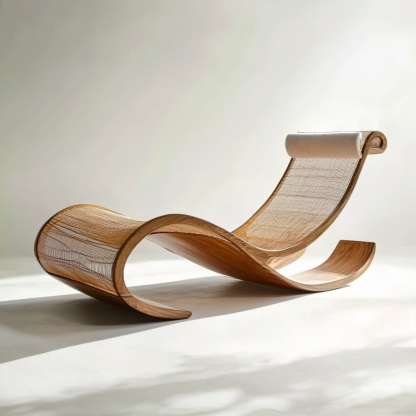 Wabi-sabi style solid wood rattan rocking chair, a modern and simple Japanese wabi-sabi style retro solid wood rattan rocking chair - Image 8