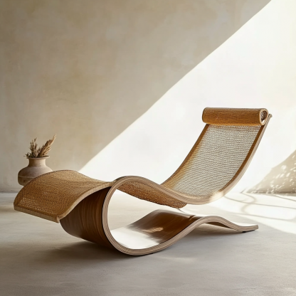 Wabi-sabi style solid wood rattan rocking chair, a modern and simple Japanese wabi-sabi style retro solid wood rattan rocking chair - Image 7