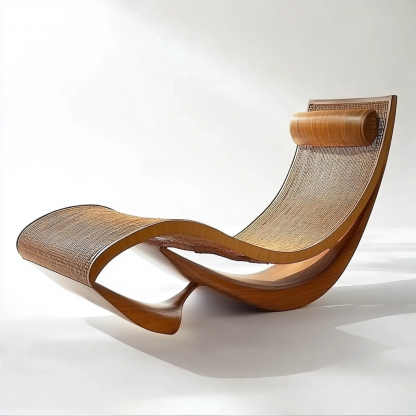 Wabi-sabi style solid wood rattan rocking chair, a modern and simple Japanese wabi-sabi style retro solid wood rattan rocking chair - Image 6