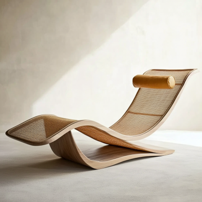 Wabi-sabi style solid wood rattan rocking chair, a modern and simple Japanese wabi-sabi style retro solid wood rattan rocking chair - Image 9