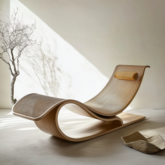 Wabi-sabi style solid wood rattan rocking chair, a modern and simple Japanese wabi-sabi style retro solid wood rattan rocking chair