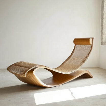 Wabi-sabi style solid wood rattan rocking chair, a modern and simple Japanese wabi-sabi style retro solid wood rattan rocking chair - Image 7