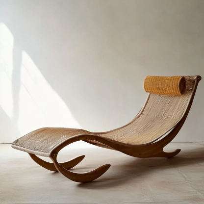 Wabi-sabi style solid wood rattan rocking chair, a modern and simple Japanese wabi-sabi style retro solid wood rattan rocking chair - Image 6