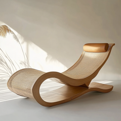 Outdoor hotel rattan rocking chairs, Japanese modern minimalist wabi-sabi style, and retro solid wood swimming pool - Image 8
