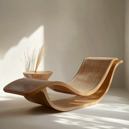 Outdoor hotel rattan rocking chairs, Japanese modern minimalist wabi-sabi style, and retro solid wood swimming pool - Image 7