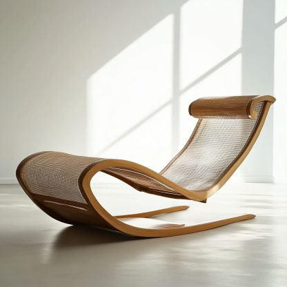Wabi-sabi style solid wood rattan rocking chair, a modern and simple Japanese wabi-sabi style retro solid wood rattan rocking chair - Image 2