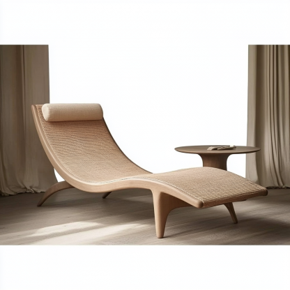 Wabi-sabi style solid wood rattan rocking chair, a modern and simple Japanese wabi-sabi style retro solid wood rattan rocking chair - Image 5
