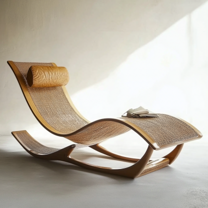 Wabi-sabi style solid wood rattan rocking chair, a modern and simple Japanese wabi-sabi style retro solid wood rattan rocking chair - Image 5