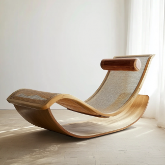 Wabi-sabi style solid wood rattan rocking chair, a modern and simple Japanese wabi-sabi style retro solid wood rattan rocking chair