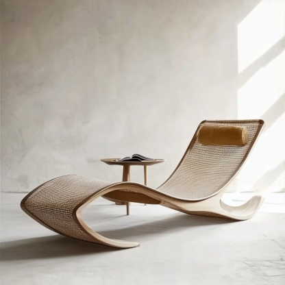 Wabi-sabi style solid wood rattan rocking chair, a modern and simple Japanese wabi-sabi style retro solid wood rattan rocking chair - Image 3