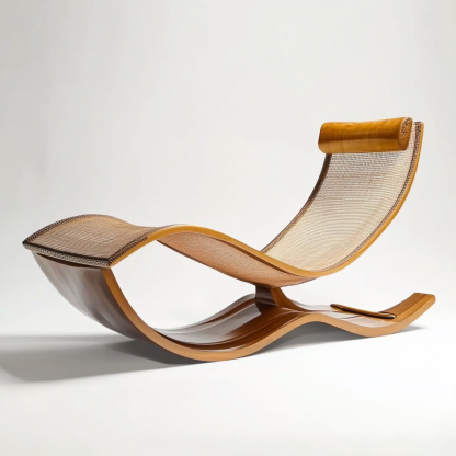 Wabi-sabi style solid wood rattan rocking chair, a modern and simple Japanese wabi-sabi style retro solid wood rattan rocking chair - Image 2