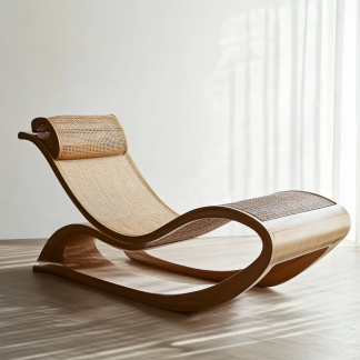 Wabi-sabi style solid wood rattan rocking chair, a modern and simple Japanese wabi-sabi style retro solid wood rattan rocking chair
