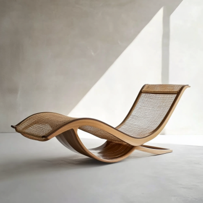 Wabi-sabi style solid wood rattan rocking chair, a modern and simple Japanese wabi-sabi style retro solid wood rattan rocking chair - Image 4