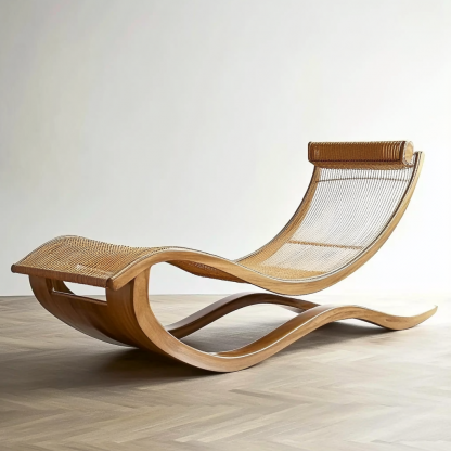 Wabi-sabi style rocking chair, solid wood rocking chair, Japanese modern, simple and retro, original solid wood wicker round - Image 8