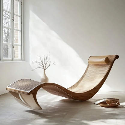 Wabi-sabi style solid wood rattan rocking chair, a modern and simple Japanese wabi-sabi style retro solid wood rattan rocking chair - Image 3