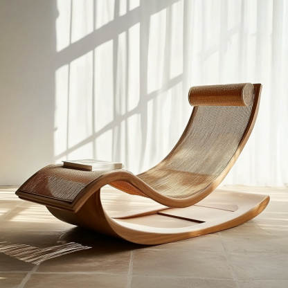 Wabi-sabi style solid wood rattan rocking chair, a modern and simple Japanese wabi-sabi style retro solid wood rattan rocking chair - Image 9