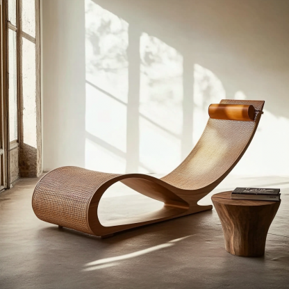 Wabi-sabi style solid wood rattan rocking chair, a modern and simple Japanese wabi-sabi style retro solid wood rattan rocking chair - Image 7
