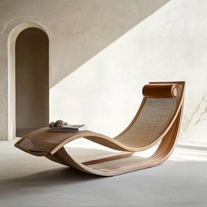 Wabi-sabi style solid wood rattan rocking chair, a modern and simple Japanese wabi-sabi style retro solid wood rattan rocking chair - Image 7