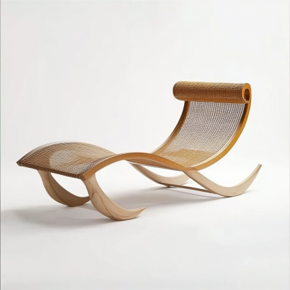 Wabi-sabi style solid wood rattan rocking chair, a modern and simple Japanese wabi-sabi style retro solid wood rattan rocking chair - Image 6