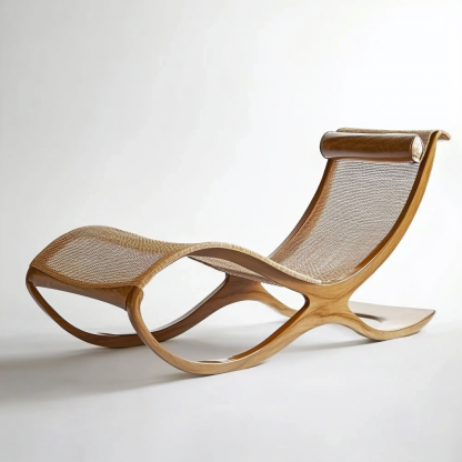 Wabi-sabi style solid wood rattan rocking chair, a modern and simple Japanese wabi-sabi style retro solid wood rattan rocking chair - Image 4