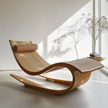 Wabi-sabi style solid wood rattan rocking chair, a modern and simple Japanese wabi-sabi style retro solid wood rattan rocking chair - Image 9