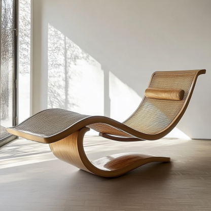 Wabi-sabi style solid wood rattan rocking chair, a modern and simple Japanese wabi-sabi style retro solid wood rattan rocking chair - Image 8