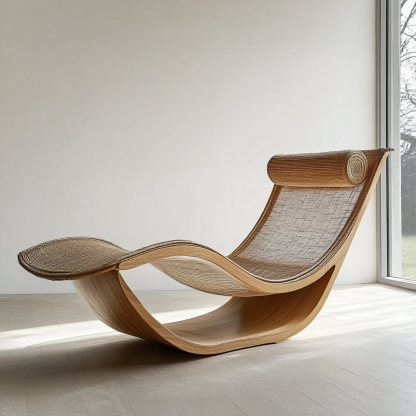 Wabi-sabi style solid wood rattan rocking chair, a modern and simple Japanese wabi-sabi style retro solid wood rattan rocking chair - Image 7