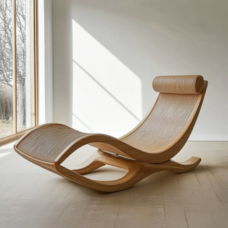 Wabi-sabi style solid wood rattan rocking chair, a modern and simple Japanese wabi-sabi style retro solid wood rattan rocking chair