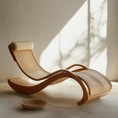 Wabi-sabi style solid wood rattan rocking chair, a modern and simple Japanese wabi-sabi style retro solid wood rattan rocking chair - Image 6