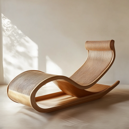 Wabi-sabi style solid wood rattan rocking chair, a modern and simple Japanese wabi-sabi style retro solid wood rattan rocking chair - Image 5