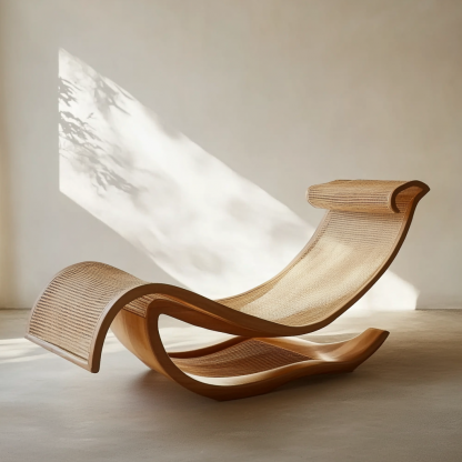 Wabi-sabi style solid wood rattan rocking chair, a modern and simple Japanese wabi-sabi style retro solid wood rattan rocking chair - Image 4