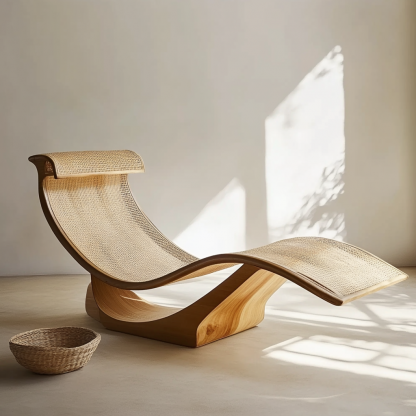 Wabi-sabi style solid wood rattan rocking chair, a modern and simple Japanese wabi-sabi style retro solid wood rattan rocking chair - Image 3