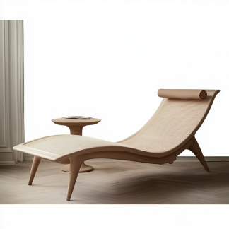 Wabi-sabi style solid wood rattan sofa type imperial concubine chair, Nordic solid wood imperial concubine chair, modern and simple home, natural wood color