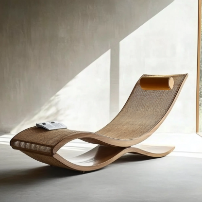 Wabi-sabi style solid wood rattan rocking chair, a modern and simple Japanese wabi-sabi style retro solid wood rattan rocking chair - Image 5