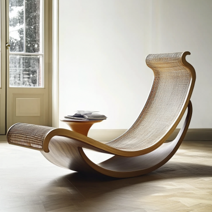 Wabi-sabi style solid wood rattan rocking chair, a modern and simple Japanese wabi-sabi style retro solid wood rattan rocking chair - Image 4