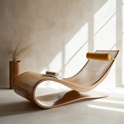 Wabi-sabi style solid wood rattan rocking chair, a modern and simple Japanese wabi-sabi style retro solid wood rattan rocking chair - Image 2