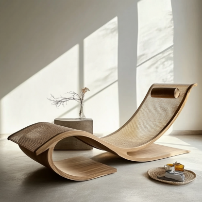Wabi-sabi style solid wood rattan rocking chair, a modern and simple Japanese wabi-sabi style retro solid wood rattan rocking chair - Image 7