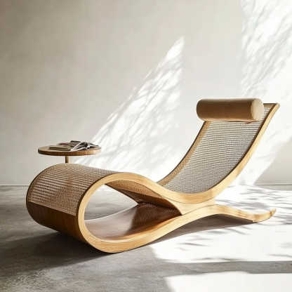 Wabi-sabi style solid wood rattan rocking chair, a modern and simple Japanese wabi-sabi style retro solid wood rattan rocking chair - Image 6