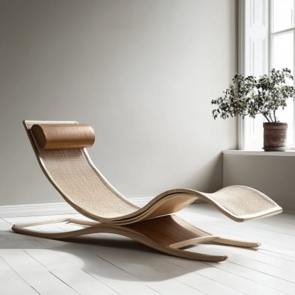 Wabi-sabi style solid wood rattan rocking chair, a modern and simple Japanese wabi-sabi style retro solid wood rattan rocking chair - Image 5