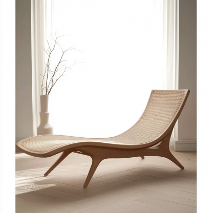 Wabi-sabi style solid wood rattan rocking chair, a modern and simple Japanese wabi-sabi style retro solid wood rattan rocking chair - Image 9