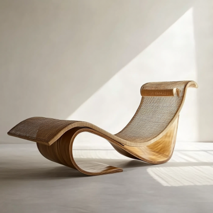 Wabi-sabi style rocking chair, solid wood rocking chair, Japanese modern, simple and retro, original solid wood wicker round - Image 9