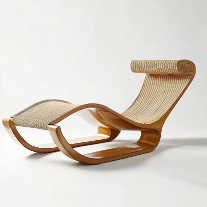 Wabi-sabi style rocking chair, solid wood rocking chair, Japanese modern, simple and retro, original solid wood wicker round - Image 8