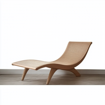Wabi-sabi style solid wood rattan rocking chair, a modern and simple Japanese wabi-sabi style retro solid wood rattan rocking chair - Image 8