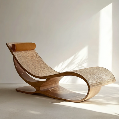 Wabi-sabi style rocking chair, solid wood rocking chair, Japanese modern, simple and retro, original solid wood wicker round - Image 4