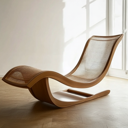 Wabi-sabi style rocking chair, solid wood rocking chair, Japanese modern, simple and retro, original solid wood wicker round - Image 3
