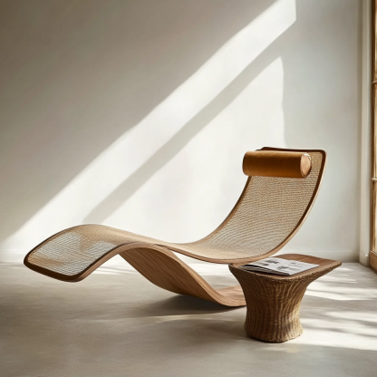 Wabi-sabi style rocking chair, solid wood rocking chair, Japanese modern, simple and retro, original solid wood wicker round - Image 2